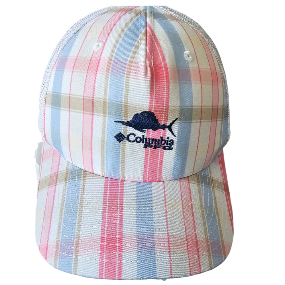 Columbia Plaid Pastel Mesh Back Baseball Cap - Pink, Blue, Cream